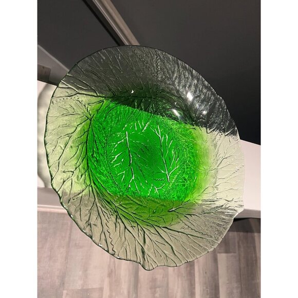 Stunning Vintage Green Glass Leaf Bowl, Pertti Santalahti Style -  Large 15.5" - Picture 4 of 6